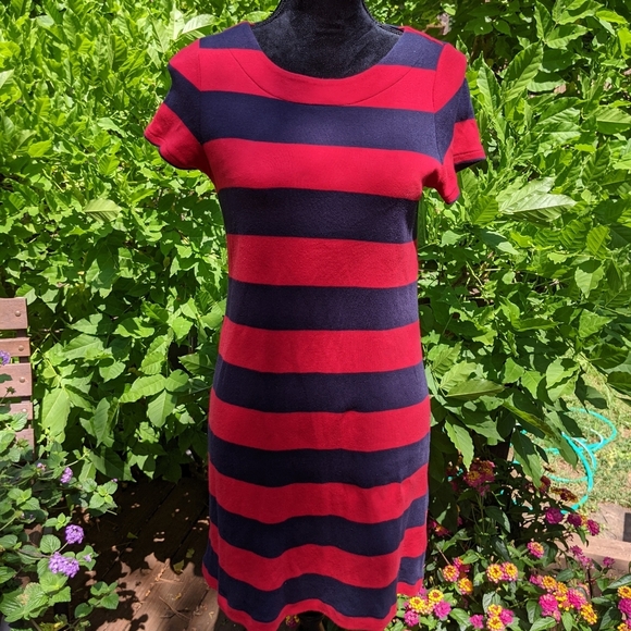 Talbots Red & Navy Striped Sheath Dress - Picture 6 of 10
